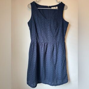 L.L. Bean Navy Blue Eyelet Lined Dress Size 8